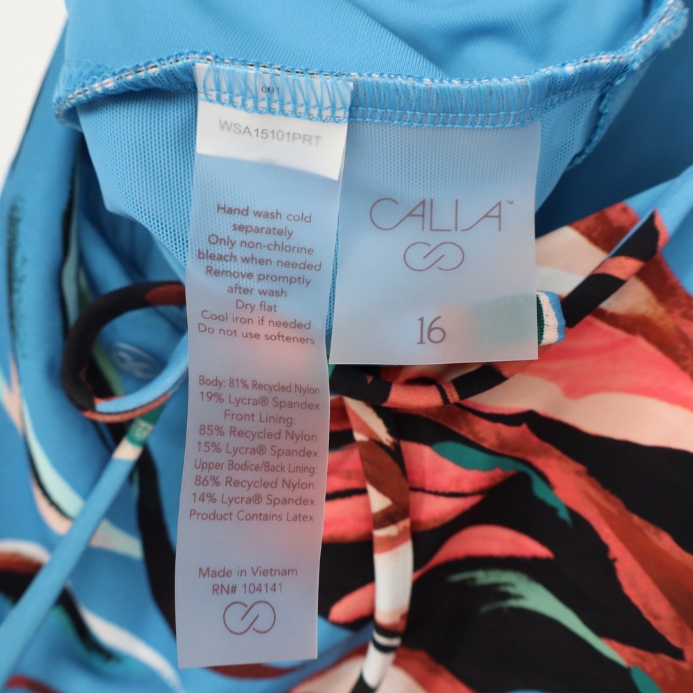 Calia Womens 16 Strappy Back One Piece Swimsuit Tranquil Blue Floral - Picture 3 of 8